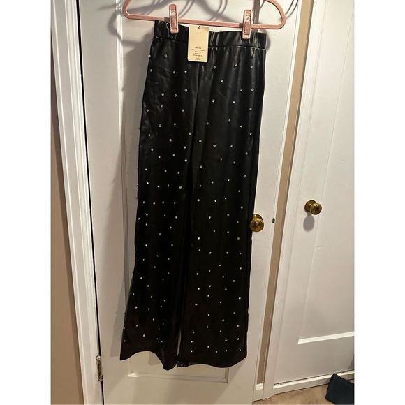 Shein Rhinestone Flare Leg Leather Pant NWT Small - Picture 4 of 7